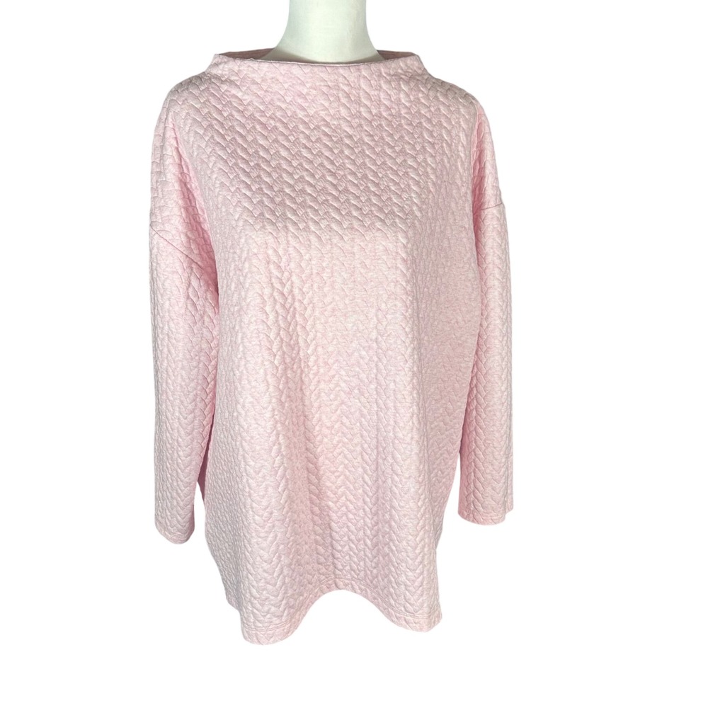 T by Talbots Quilted Pullover Womens 2X Pink Metallic Boatneck Sweatshirt